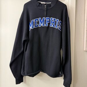 VINTAGE •Black MEM Q-Zip Sweatshirt•MENS VINTAGE •EMBROIDERED A-PLAQUE •SZ L